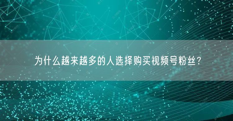 为什么越来越多的人选择购买视频号粉丝？
