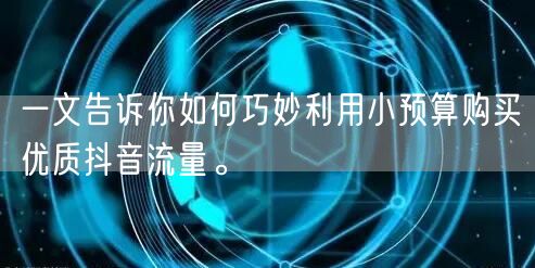 一文告诉你如何巧妙利用小预算购买优质抖音流量。